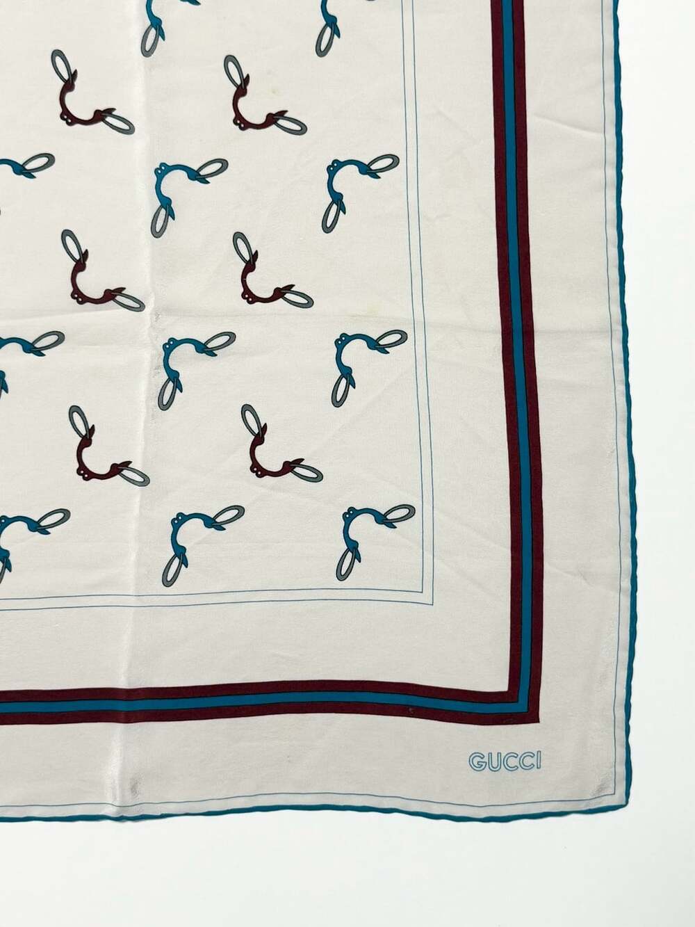 Gucci Equestrian Silk Twill Scarf Cream Navy Burgundy